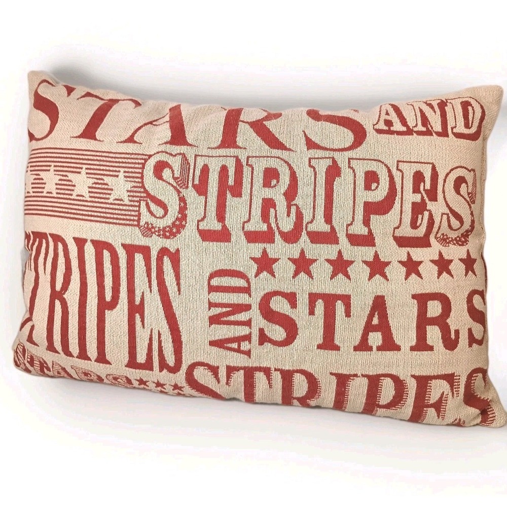 Patriotic Stars and Stripes Lombar Linen Throw Pillow 18.5 x 12.5"